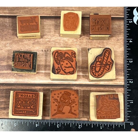 LOT OF 9 VINTAGE NOTEWORTHY CHRISTMAS WOOD MOUNTED RUBBER STAMPS HOLIDAY ANGEL - Picture 3 of 7